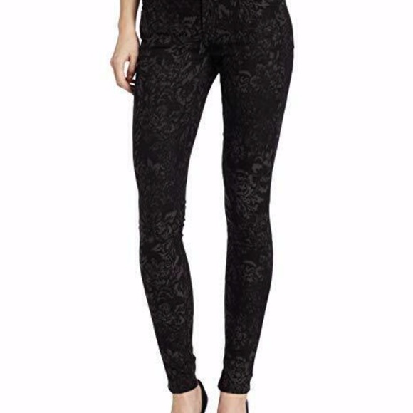 7 For All Mankind Gwenevere Black Jacquard Skinny Jeans - Sz 24 - Picture 4 of 8